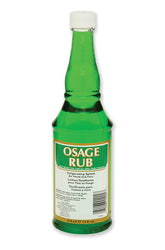Osage Rub in a green bottle, an invigorating splash for head and face with a cooling menthol sensation.